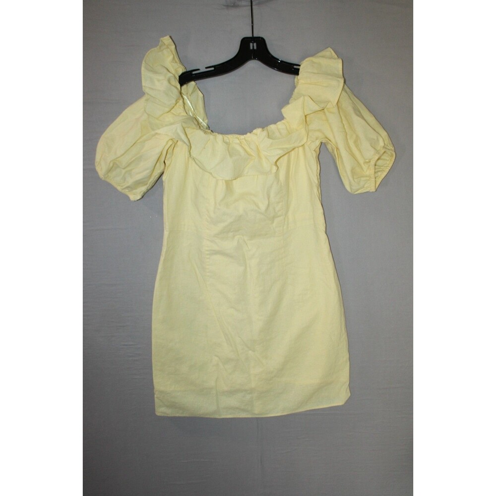 H&M Off-The-Shoulder Mini Dress Ruffle Collar Puff Sleeves Size Large Yellow